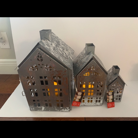 Martha Stewart Christmas Galvanized Lighted Decor House Town Village Set Of 3 - Picture 5 of 9